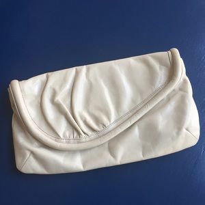 Hobo Cream Leather Foldover Clutch
